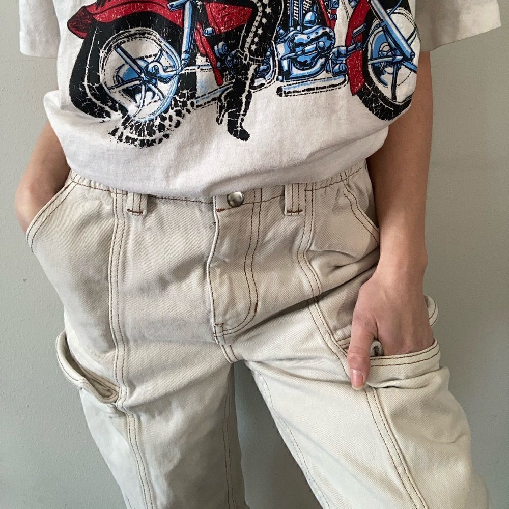 Pacsun Size XS White Cream High Waisted Slim Fit Cargo Pants Seam Detailing - Picture 2 of 7
